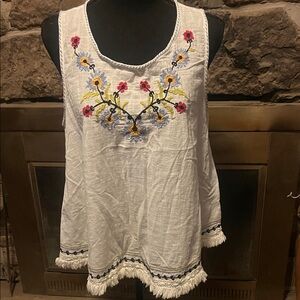 Max Studio White Tank with Floral Embroidery